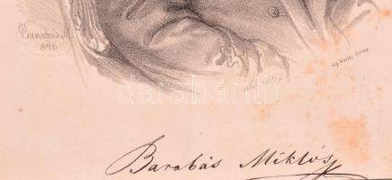 1846 Barabás Miklós önarckép litográfiája, foltos, körbevágva, üvegezett keretben,  22×16 cm