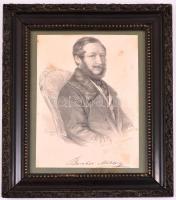 1846 Barabás Miklós önarckép litográfiája, foltos, körbevágva, üvegezett keretben,  22×16 cm