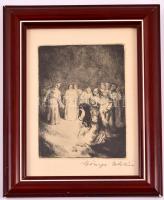 Szőnyi István (1894-1960): Gyász. Rézkarc, papír, jelzett, üvegezett keretben, 13×9 cm