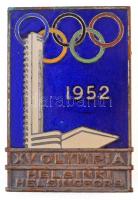 Finnország 1952. "XV. Olimpia - Helsinki" zománcozott fém jelvény (32x48mm) T:2 / Finland 1952. "XV Olympia - Helsinki" enamelled badge (32x48mm) C:XF