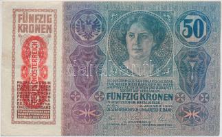 1914. 50K (3x) kettő piros, függőleges "DEUTSCHÖSTERREICH" felülbélyegzéssel T:III-IV