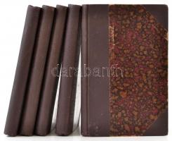 Gárdonyi Géza: Göre Gábor könyvek, 7 kötet:   Göre Gábor bíró úr könyve Veszödelmek. Más szóval nem matska ugrás ide Amerika se.  Bojgás az világba. Tapasztalatok Durbints Sógor.  Bp.,é.n-1925, Dick Manó. Átkötött félvászon-kötés, márványozott lapélekkel, a Tapasztalatok c. kötet elülső kötéstáblája belsején hiányzik a papír, a Göre Gábor c. kötet borítóján a papír hiányos, egyébként jó állapotban.