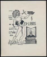 Schorr Tibor (?-?): Ex libris Dr. Lustig István, klisé, papír, jelzett a klisén, 12×10,5 cm