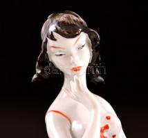 Unterweissbach retró lány, kézzel festett, jelzett (T-Steiner), kopott, m:24 cm