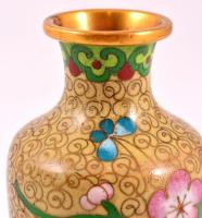 Zománcozott réz kis váza, apró kopásokkal, m: 10 cm
