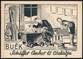 Gönczi-Gebhardt Tibor (1902-1994): BUÉK Schäffer Andor és családja, klisé, papír, jelzett a klisén, 11×15,5 cm