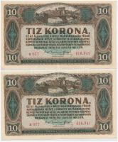 1920. 10K (2x) sorszámkövető pár T:II-,III szép papír