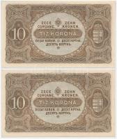 1920. 10K (2x) sorszámkövető pár T:II-,III szép papír