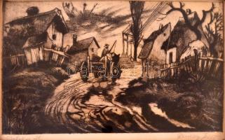Remsey Jenő (1885-1970): Csatakos út. Rézkarc, papír, jelzett, üvegezett keretben, 21×29 cm