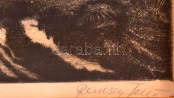 Remsey Jenő (1885-1970): Csatakos út. Rézkarc, papír, jelzett, üvegezett keretben, 21×29 cm