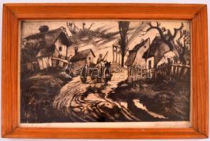 Remsey Jenő (1885-1970): Csatakos út. Rézkarc, papír, jelzett, üvegezett keretben, 21×29 cm