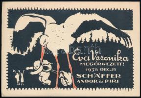 1938 Jelzés nélkül: Schäffer Éva Veronika megérkezett, klisé, papír, 12,5×18 cm