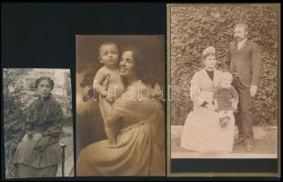 cca 1900-1924 Családi fotók, 3 db, 10×6,5 és 16×11 cm közötti méretekben