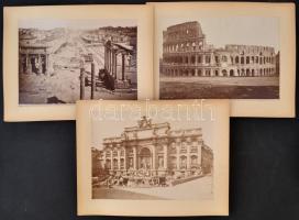 cca 1900 Róma Colosseum, Trevi kút 3 db nagyméretű fotó kartonon 32x26 cm