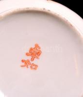 Jelzett japán cukortartó, kis kiöntő, csészealj, kézzel festett, kopás nyomokkal