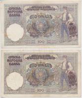 Szerbia / Német megszállás 1941. 100D (4x) jugoszláv bankjegyre nyomva T:III  Serbia / German occupation 1941. 100 Dinara (4x) printed on Yugoslavian banknote C:F
