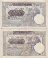 Szerbia / Német megszállás 1941. 100D (4x) jugoszláv bankjegyre nyomva T:III 
Serbia / German occup...