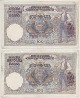 Szerbia / Német megszállás 1941. 100D (4x) jugoszláv bankjegyre nyomva T:III 
Serbia / German occup...