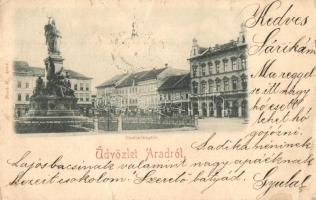 1899 Arad, Szabadság tér, üzletek. Kiadja Bloch H. / square, shops (szakadás / tear)