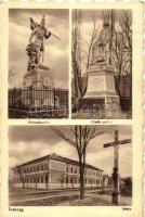 Isaszeg, M. kir. állami elemi iskola, Honvéd szobor, Hősök szobra, emlékmű. Kiadja a Hangya szövetkezet (EK)