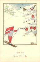 God Jul Gott Nytt Ar / Christmas and New Year greeting card, skiing, winter sport s: Aina Stenberg
