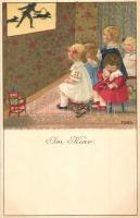 Im Kino / Children art postcard. M. Munk Wien Nr. 878. litho s: Pauli Ebner