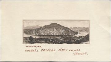 Vertel József (1922-1993): Dunakanyar. Rézkarc, papír, jelzett, dedikált 13x7 cm.