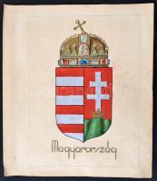 cca 1930 Magyarország címere. Akvarell, papír. Albumlapon. Lapméret 25x28 cm