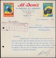 1928 Ak Deniz makina ve elektrik edevati díszes fejléces számla