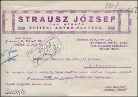 1928 Strausz József építési anyag raktára díszes fejléces számla