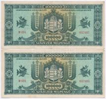 1946. 100.000MP "B 094" (2x) egyugrásos sorszámkövetők T:III szép papír
