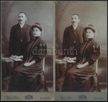1906 2 db Mai Manó és Társa keményhátú kabinet fotó különféle retussal 11x21 cm