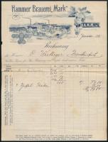 1906 A németországi hammi sörfőzde dekoratív számlája 4 hordó sörről