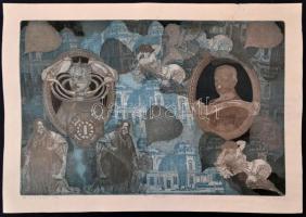 Tassy Béla (1942-): A solferinói hős. Színes rézkarc, papír, jelzet, kis gyűrődéssel, 25×39 cm