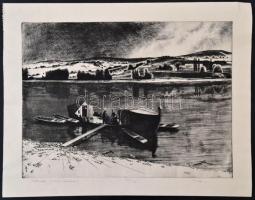 Novák Lajos (1927-1989): Halászok. Rézkarc, papír, jelzett, 29x39 cm