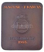 1988. Magyar Bélyeggyűjtők Országos Szövetsége - Budapest / Bélyegkiállítás 2kr-os, levélboríték rajzú bélyeget ábrázoló Br plakett, hátoldalon gravírozva (40,5x46,5mm) T:1-