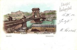 1902 Budapest, Lánchíd, rakpart, gőzhajó (EK)