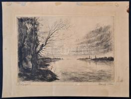 Élesdy István (1912-1987): Folyópart. Rézkarc, papír, jelzett, kopott, 24×34 cm