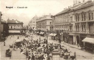 Szeged, Klauzál tér, piaci árusok, vásár, Szegedi Kereskedelmi és Iparbank, üzletek, étterem (EK)