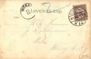 1901 Budapest VIII. Kerepesi út és a Népszínház, villamos, üzletek. Gustav Ertel Art Nouveau, litho ...