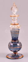 Kék parfümös üveg, aranyozással, m: 11 cm