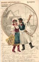 1901 Csárdás, Danses Nationales - Hongrie / Hungarian traditional dance, folklore, litho