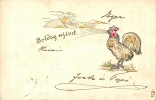 1902 Boldog újévet! / New Year greeting art postcard with rooster. Emb. (EK)