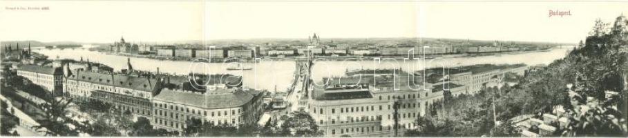 1898 Budapest I. látkép. kihajtható 3-részes panorámalap: Lánchíd, Margit híd, Parlament, Bazilika, még Erzsébet híd nélkül / foldable 3-tiled panoramacard