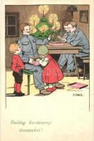 Children art postcard with Christmas tree and soldiers. M. Munk Wien Nr. 931. litho s: Pauli Ebner