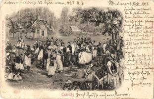 1903 Csárdás. Strelisky cs. és k. udv. fényképész felvétele / Hungarian traditional dance, folklore. Emb. (fa)
