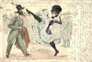 Lady dancing Can-can witg gentleman. litho s: G. Mouton (tear)