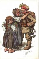 Schwarzwald-Trachten Künstlerkarte Nr. 11. Siegfr. Bäcker / German soldier, folklore s: Ernst Gutman (cut)