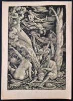 Boszorkányszombat, Hans Baldung Grien fametszetéről készült reprodukció, papírra ragasztva, 37×25,5 ...