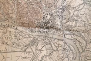 1892 Pozsony és környékének térképe, rajzolta: Stephanie A. százados, kiadja: cs. és k. katonai föld...